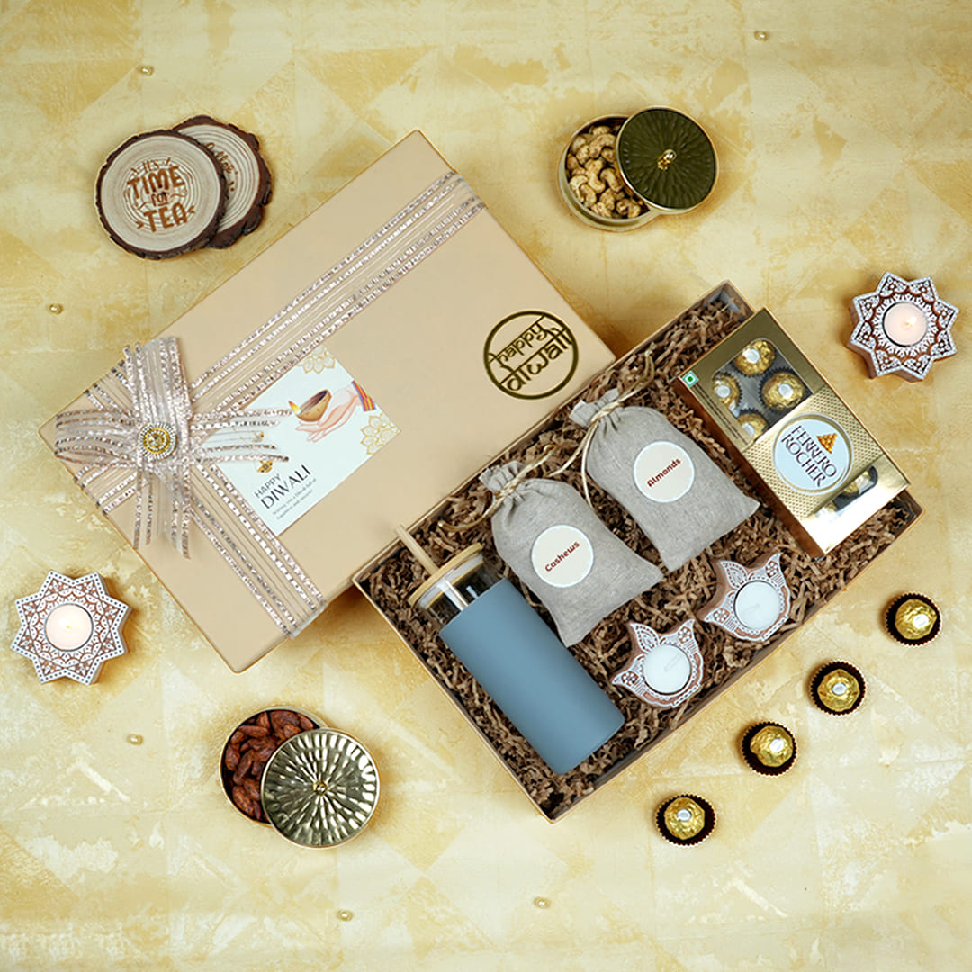 Giftana Premium Diwali Hamper - Sipper, Diyas & Ferrero